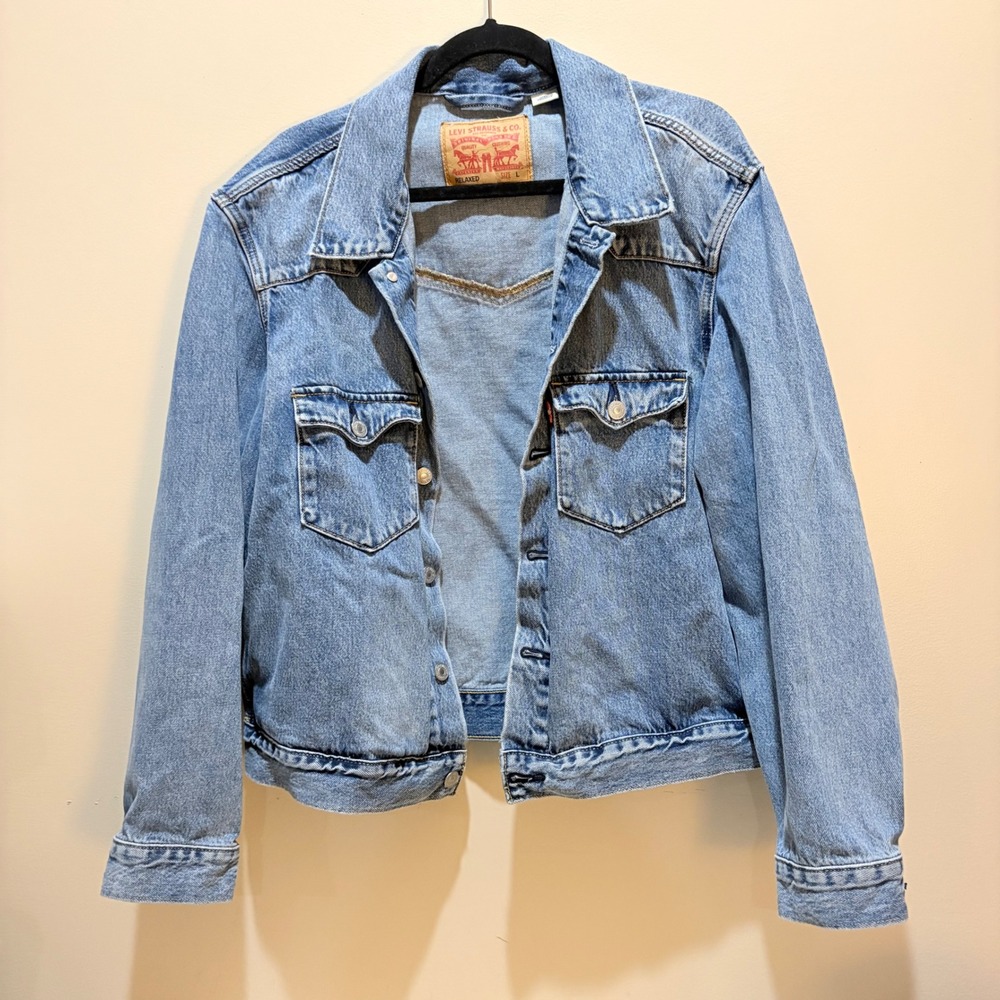 Levis Relaxed Fit Trucker Jacket Light Wash Denim Blue Size L Mens
